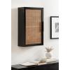 imageKate and Laurel Ori Transitional Cane Wall Cabinet with Door 15 x 7 x 24 Painted Black Wood and Natural Rattan Decorative Rattan Over The Toilet Cabinet with Three Shelves for Decor and DisplayBlack