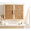 imageKate and Laurel Ori Transitional Cane Wall Cabinet with Door 15 x 7 x 24 Painted Black Wood and Natural Rattan Decorative Rattan Over The Toilet Cabinet with Three Shelves for Decor and DisplayNatural