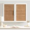 imageKate and Laurel Ori Transitional Cane Wall Cabinet with Door 15 x 7 x 24 Painted Black Wood and Natural Rattan Decorative Rattan Over The Toilet Cabinet with Three Shelves for Decor and DisplayWhite