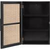 imageKate and Laurel Ori Transitional Cane Wall Cabinet with Door 15 x 7 x 24 Painted Black Wood and Natural Rattan Decorative Rattan Over The Toilet Cabinet with Three Shelves for Decor and DisplayBlack