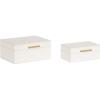 imageKate and Laurel Namina Decorative Vegan Leather Storage Box Set of 2 8 x 5 and 10 x 7 Ivory and Brass Modern Glam TwoPiece Box Set with Handles for Use as Jewelry Boxes or Perfume Organizers