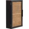 imageKate and Laurel Ori Transitional Cane Wall Cabinet with Door 15 x 7 x 24 Painted Black Wood and Natural Rattan Decorative Rattan Over The Toilet Cabinet with Three Shelves for Decor and DisplayBlack