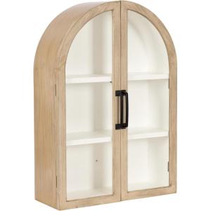 imageKate and Laurel Arcott Modern Arch Wall Cabinet 21 x 8 x 30 Natural Wood and White Transitional Arched Cabinet for Use as OverTheToilet Storage or Living Room Storage CabinetWhite