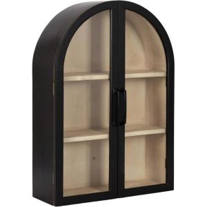 imageKate and Laurel Arcott Modern Arch Wall Cabinet 21 x 8 x 30 Natural Wood and White Transitional Arched Cabinet for Use as OverTheToilet Storage or Living Room Storage CabinetBlack