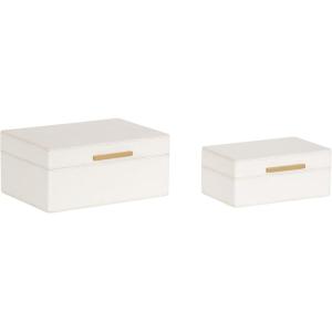 imageKate and Laurel Namina Decorative Vegan Leather Storage Box Set of 2 8 x 5 and 10 x 7 Ivory and Brass Modern Glam TwoPiece Box Set with Handles for Use as Jewelry Boxes or Perfume Organizers