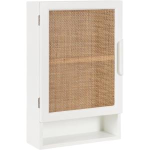 imageKate and Laurel Ori Transitional Cane Wall Cabinet with Door 15 x 7 x 24 Black and Natural Rattan Decorative Rattan Over The Toilet Cabinet with Two Shelves and Bonus Storage Cubby15x7x24
