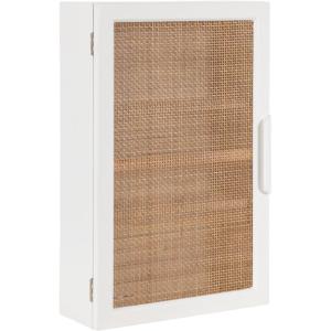 imageKate and Laurel Ori Transitional Cane Wall Cabinet with Door 15 x 7 x 24 Painted Black Wood and Natural Rattan Decorative Rattan Over The Toilet Cabinet with Three Shelves for Decor and DisplayWhite