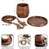 imageKate and Laurel Anaya Wooden ThreePiece Decor Accent Set Walnut Brown Set of 3 Modern Tabletop Decor Set Including Planter Pot Accent Tray and Beaded RopeWalnut Brown