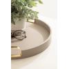 imageKate and Laurel Valeska Decorative Vegan Leather Round Tray with Metal Handles 14 x 14 Ivory and Gold Modern Circle Ottoman Tray for Use as Bathroom Vanity Decor or Display OptionGray