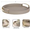 imageKate and Laurel Valeska Decorative Vegan Leather Round Tray with Metal Handles 14 x 14 Ivory and Gold Modern Circle Ottoman Tray for Use as Bathroom Vanity Decor or Display OptionGray