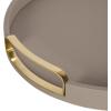imageKate and Laurel Valeska Decorative Vegan Leather Round Tray with Metal Handles 14 x 14 Ivory and Gold Modern Circle Ottoman Tray for Use as Bathroom Vanity Decor or Display OptionGray