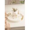 imageKate and Laurel Valeska Decorative Vegan Leather Round Tray with Metal Handles 14 x 14 Ivory and Gold Modern Circle Ottoman Tray for Use as Bathroom Vanity Decor or Display OptionIvoryGold