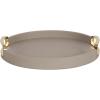 imageKate and Laurel Valeska Decorative Vegan Leather Round Tray with Metal Handles 14 x 14 Ivory and Gold Modern Circle Ottoman Tray for Use as Bathroom Vanity Decor or Display OptionGray