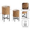 imageKate and Laurel Wikstrom Modern TwoPiece Planter Set with Liners 12 x 23 and 10 x 17 Natural Water Hyacinth Round Woven Planters for Use as Boho Plant Stands for Living Room or Bedroom Decor