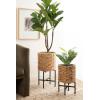 imageKate and Laurel Wikstrom Modern TwoPiece Planter Set with Liners 12 x 23 and 10 x 17 Natural Water Hyacinth Round Woven Planters for Use as Boho Plant Stands for Living Room or Bedroom Decor