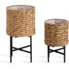 imageKate and Laurel Wikstrom Modern TwoPiece Planter Set with Liners 12 x 23 and 10 x 17 Natural Water Hyacinth Round Woven Planters for Use as Boho Plant Stands for Living Room or Bedroom Decor
