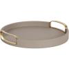 imageKate and Laurel Valeska Decorative Vegan Leather Round Tray with Metal Handles 14 x 14 Ivory and Gold Modern Circle Ottoman Tray for Use as Bathroom Vanity Decor or Display OptionGray