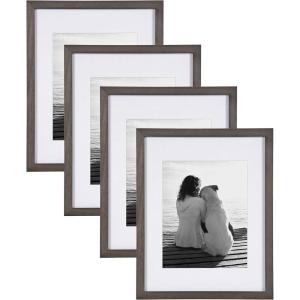 imageDesignOvation Gallery Wood Photo Frame Set for Customizable Wall Display Black 11x14 matted to 8x10 Pack of 4Gray