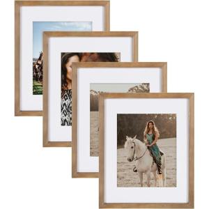 imageDesignOvation Gallery Wood Photo Frame Set for Customizable Wall Display Black 11x14 matted to 8x10 Pack of 4Rustic Brown