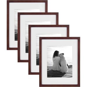 imageDesignOvation Gallery Wood Photo Frame Set for Customizable Wall Display Black 11x14 matted to 8x10 Pack of 4Walnut Brown