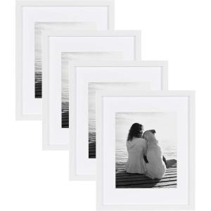 imageDesignOvation Gallery Wood Photo Frame Set for Customizable Wall Display Black 11x14 matted to 8x10 Pack of 4White