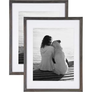 imageDesignOvation Gallery Wood Photo Frame Set for Customizable Wall Display Walnut Brown 14x18 matted to 11x14 Pack of 2Gray