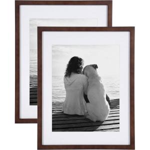 imageDesignOvation Gallery Wood Photo Frame Set for Customizable Wall Display Walnut Brown 14x18 matted to 11x14 Pack of 2Walnut Brown