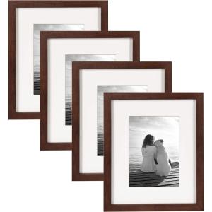 imageDesignOvation Gallery Wood Photo Frame Set for Customizable Wall or Desktop Display Rustic Brown 8x10 matted to 5x7 Pack of 4Walnut Brown