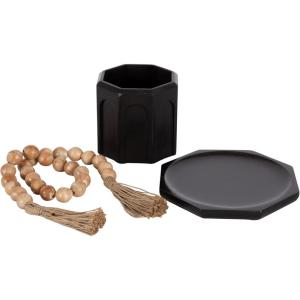 imageKate and Laurel Anaya Wooden ThreePiece Decor Accent Set Walnut Brown Set of 3 Modern Tabletop Decor Set Including Planter Pot Accent Tray and Beaded RopeNaturalBlack