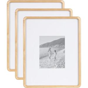 imageKate and Laurel Inglewood Modern Wall Picture Frame Set of 3 11x14 matted to 5x7 Natural Wood ThreePiece Frame Set for Gallery Wall Accent Set in Living Room DecorNatural