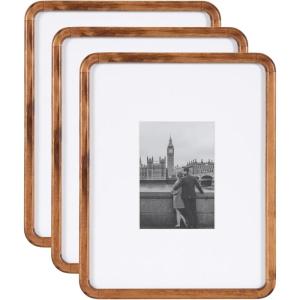imageKate and Laurel Inglewood Modern Wall Picture Frame Set of 3 11x14 matted to 5x7 Walnut Brown ThreePiece Frame Set for Gallery Wall Accent Set in Living Room Dcor