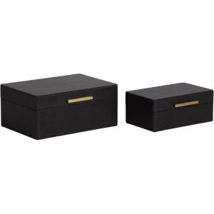 imageKate and Laurel Namina Decorative Vegan Leather Storage Box Set of 2 8 x 5 and 10 x 7 Black and Brass Modern Glam TwoPiece Box Set with Handles for Use as Jewelry Boxes or Perfume Organizers
