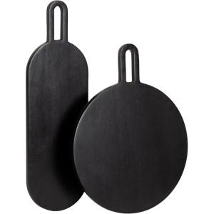 imageKate and Laurel Staven Transitional TwoPiece Serving Boards Set 14 x 10 Set of 2 Natural Wood Modern FoodSafe Charcuterie Boards from Solid Mango Wood for Use as Kitchen Countertop DcorBlack