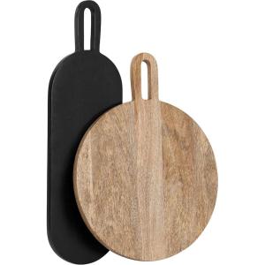 imageKate and Laurel Staven Transitional TwoPiece Serving Boards Set 14 x 10 Set of 2 Natural Wood Modern FoodSafe Charcuterie Boards from Solid Mango Wood for Use as Kitchen Countertop DcorNaturalBlack