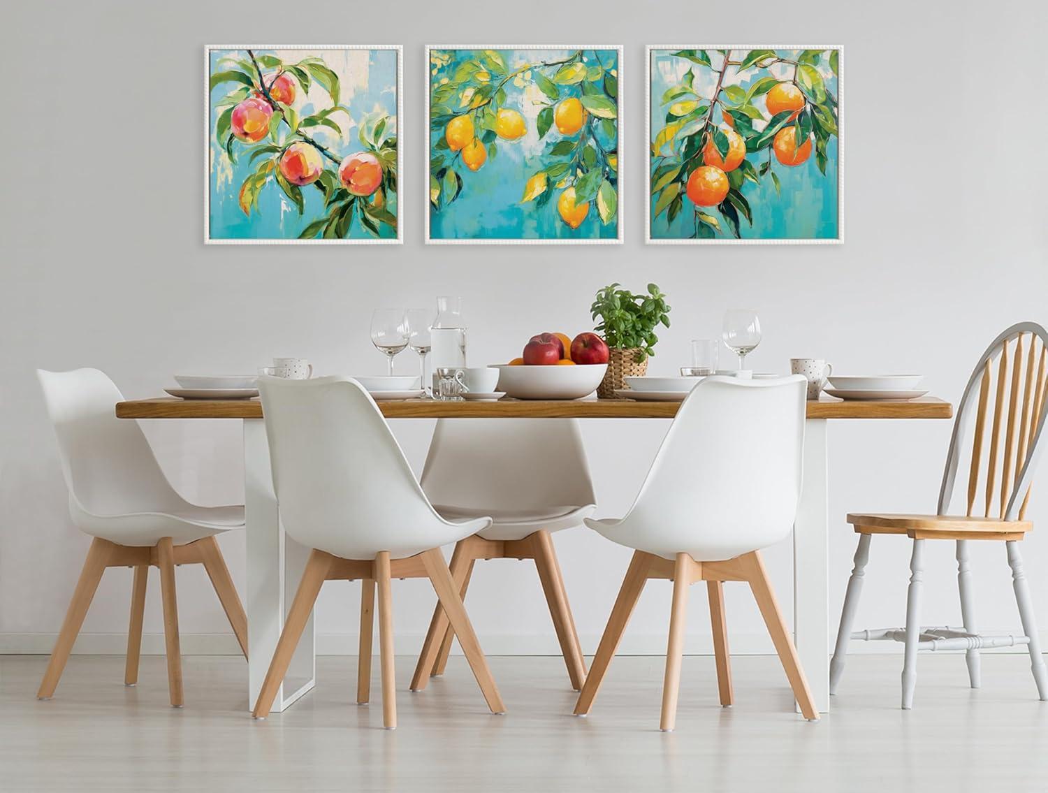 imageKate and Laurel Sylvie Beaded Lemon Tree Vintage Framed Canvas Wall Art by The Creative Bunch Studio 30x30 White Decorative Fruit Tree Art for WallWhite
