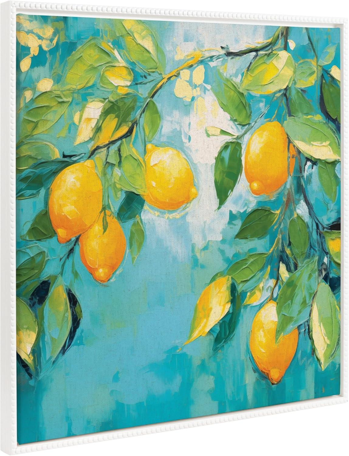 imageKate and Laurel Sylvie Beaded Lemon Tree Vintage Framed Canvas Wall Art by The Creative Bunch Studio 30x30 White Decorative Fruit Tree Art for WallWhite