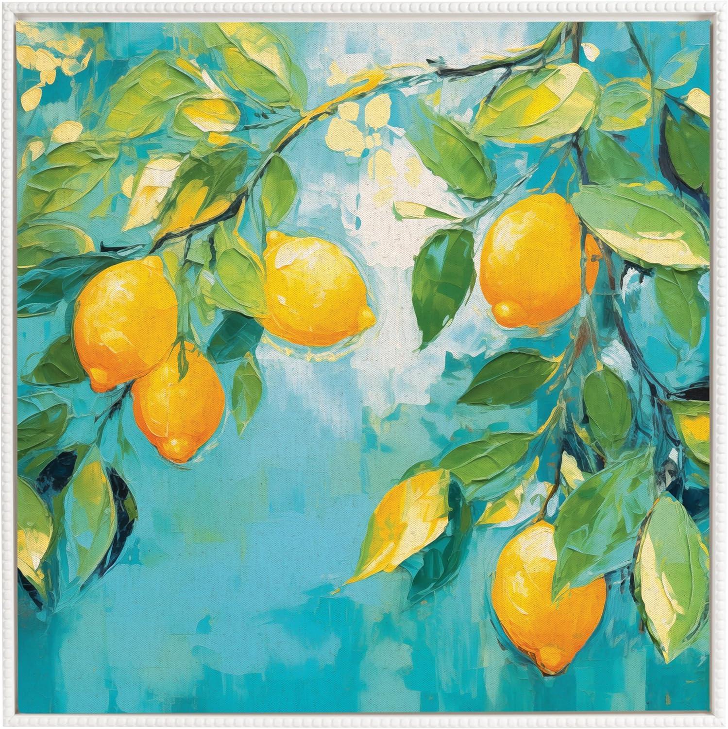 imageKate and Laurel Sylvie Beaded Lemon Tree Vintage Framed Canvas Wall Art by The Creative Bunch Studio 30x30 White Decorative Fruit Tree Art for WallWhite