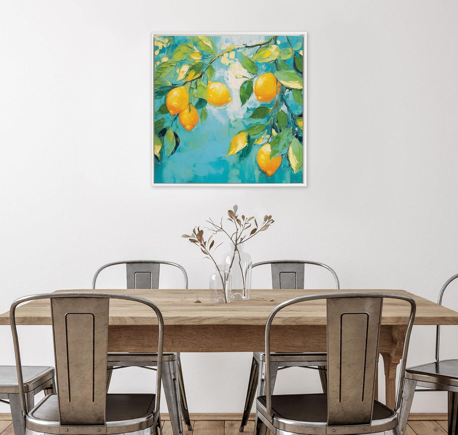 imageKate and Laurel Sylvie Beaded Lemon Tree Vintage Framed Canvas Wall Art by The Creative Bunch Studio 30x30 White Decorative Fruit Tree Art for WallWhite