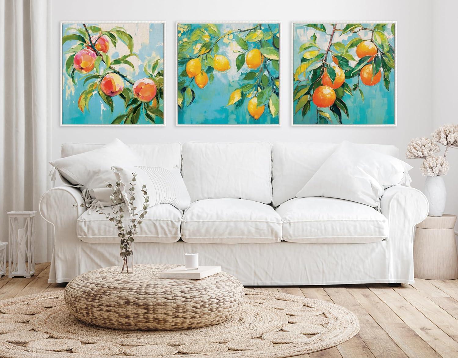 imageKate and Laurel Sylvie Beaded Lemon Tree Vintage Framed Canvas Wall Art by The Creative Bunch Studio 30x30 White Decorative Fruit Tree Art for WallWhite