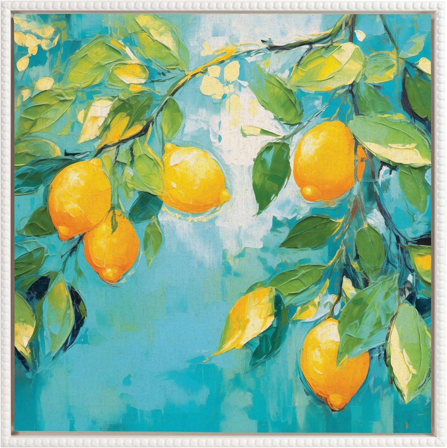 imageKate and Laurel Sylvie Beaded Lemon Tree Vintage Framed Canvas Wall Art by The Creative Bunch Studio 30x30 White Decorative Fruit Tree Art for WallWhite