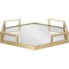 imageKate and Laurel Gohana Mirrored Hexagon Tray with Gold Metal Handles 16 x 18 Mirrored Glass and Gold Modern Glam Serving Tray with Handles for Living Room Decor