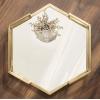 imageKate and Laurel Gohana Mirrored Hexagon Tray with Gold Metal Handles 16 x 18 Mirrored Glass and Gold Modern Glam Serving Tray with Handles for Living Room Decor