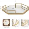imageKate and Laurel Gohana Mirrored Hexagon Tray with Gold Metal Handles 16 x 18 Mirrored Glass and Gold Modern Glam Serving Tray with Handles for Living Room Decor