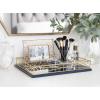 imageKate and Laurel Mendel Rectangle Tray with Decorative Metal Rim 165 x 12 White and GoldBlueGold