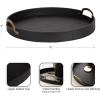 imageKate and Laurel Oxbury Decorative Vegan Leather Round Tray with Handles 18 Inch Diameter Brown and Antique Brass Modern Circle Ottoman Tray for Use as Tabletop Decor Accent or Display OptionBlackGold