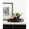 imageKate and Laurel Oxbury Decorative Vegan Leather Round Tray with Handles 18 Inch Diameter Brown and Antique Brass Modern Circle Ottoman Tray for Use as Tabletop Decor Accent or Display OptionBlackGold
