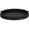 imageKate and Laurel Oxbury Decorative Vegan Leather Round Tray with Handles 18 Inch Diameter Brown and Antique Brass Modern Circle Ottoman Tray for Use as Tabletop Decor Accent or Display OptionBlackGold