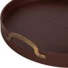 imageKate and Laurel Oxbury Decorative Vegan Leather Round Tray with Handles 18 Inch Diameter Brown and Antique Brass Modern Circle Ottoman Tray for Use as Tabletop Decor Accent or Display OptionBrownGold