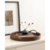 imageKate and Laurel Oxbury Decorative Vegan Leather Round Tray with Handles 18 Inch Diameter Brown and Antique Brass Modern Circle Ottoman Tray for Use as Tabletop Decor Accent or Display OptionBrownGold