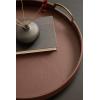 imageKate and Laurel Oxbury Decorative Vegan Leather Round Tray with Handles 18 Inch Diameter Brown and Antique Brass Modern Circle Ottoman Tray for Use as Tabletop Decor Accent or Display OptionBrownGold